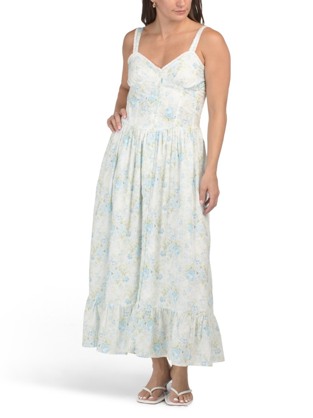 Amy Jane London NWT Ava Sleeveless Blue Floral Maxi Dress Sz Medium Cottagecore